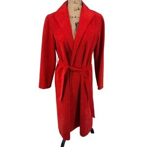 Vtg ULTRA SUEDE Red Belted Trench Coat Women's Size 6 Classic Retro Style 80s